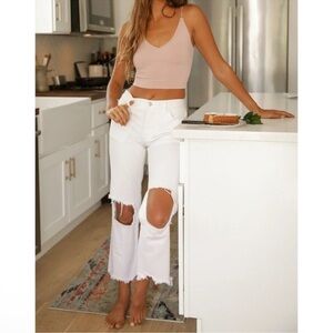 Free People We The Free NWT Maggie Raw Hem Distressed Optic White Jeans Sz 27